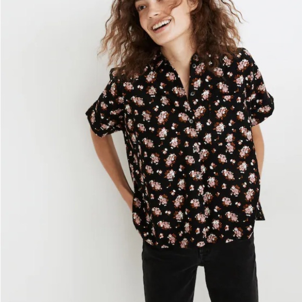 Madewell Black Floral Top